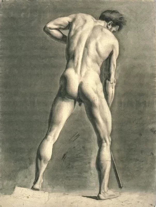 Uomo nudo, in piedi, da dietro, a gambe divaricate - Louvre Collections